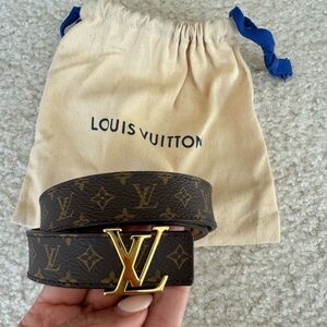 Louis Vuitton Brown Monogram Belt with Gold LV Buckle